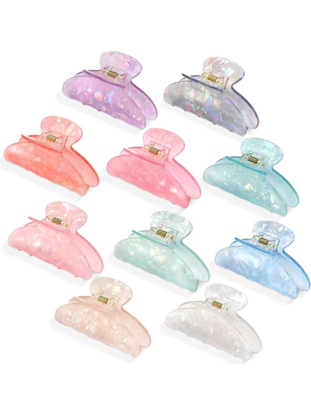 10 PCS Shimmering Acrylic Hair Claw Clips - Non-Slip Large Barrettes for All